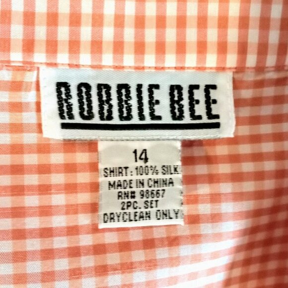 Robbie Bee Orange White Gingham Check Silk Shirt - Picture 4 of 4